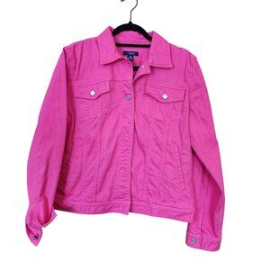 Chaps Hot Pink Denim Jean Jacket Womens size Large